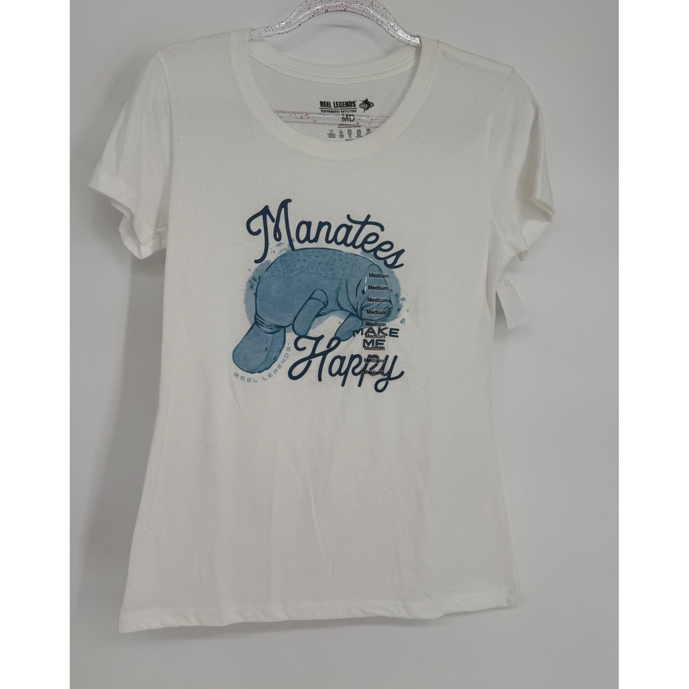 Reel Legends Womens Manatees‎ Make Me Happy Graphic T-Shirt White Sz M NEW
